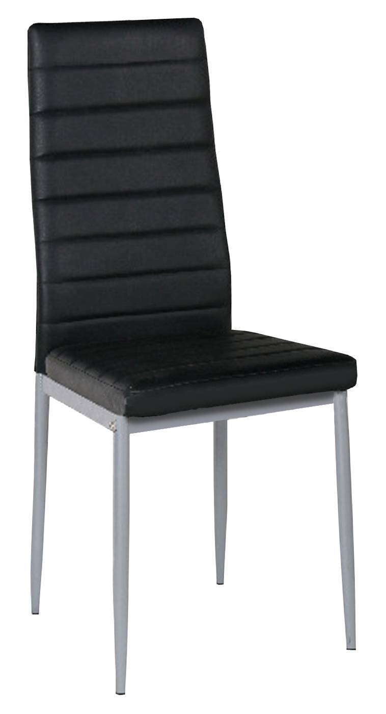 Silla de comedor. Estructura metálica , con respaldo y asiento acolchado tapizado en polipiel negra.
